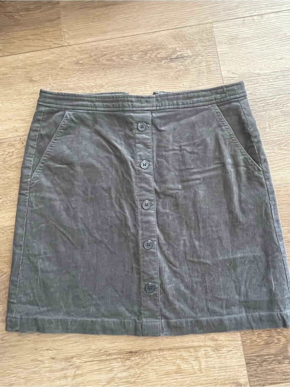 J. Crew Gray Corduroy Skirt with Button Detail